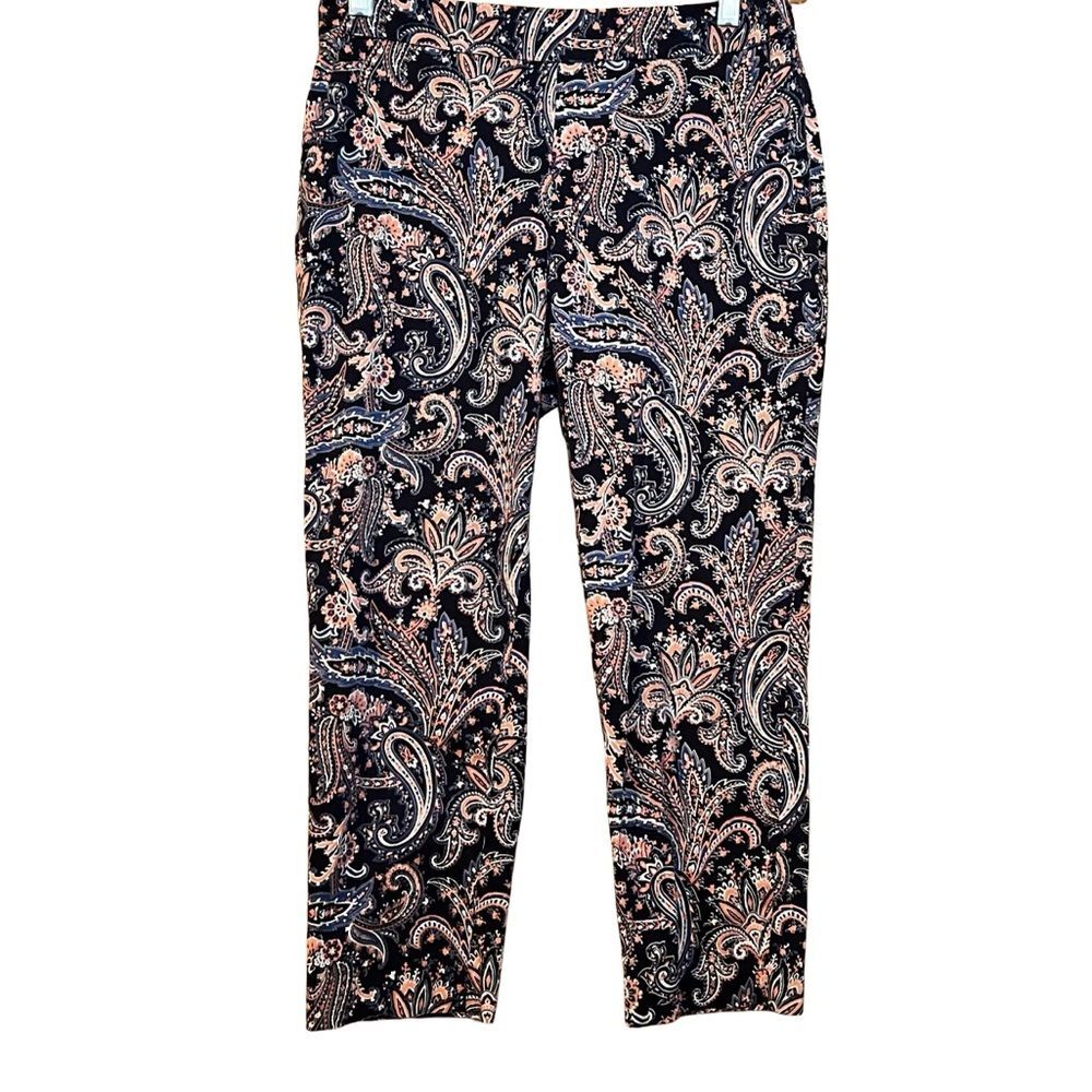 Pendleton Women’s Paisley Capris pedal pushers size 4P Navy Blue Coral Pink